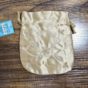 Gold Embroidered Satin Drawstring Pouch 4"x3.5" Spirit Of India Wedding Dance
